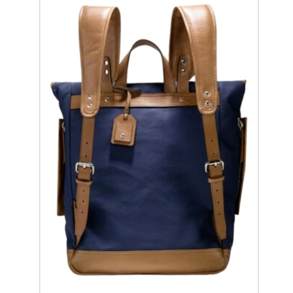 Cole Haan Navy Blue Marshall Canvas Leather Backpack - Picture 2 of 15